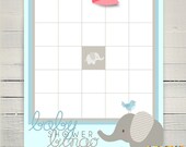 Blue Elephant Baby Shower Printable Bingo Game PDF - Printable Party Supplies - Baby Boy Elephant Shower