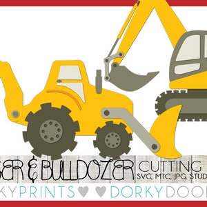 Digger and Bulldozer SVG Files, Cuttable - svg, mtc, jpg, studio 3, and dxf files
