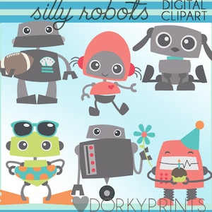 Silly Robots Clipart Set -Personal and Limited Commercial Use- Cute Robot Clipart