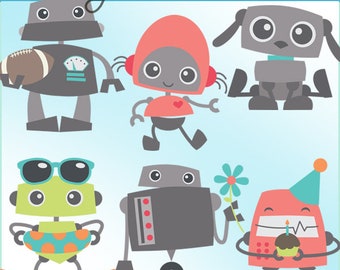 Silly Robots Clipart Set -Personal and Limited Commercial Use- Cute Robot Clipart