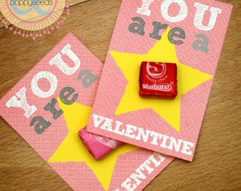 Valentine Printable PDF - Printable Party Supplies - Starburst Candy Valentines Printable