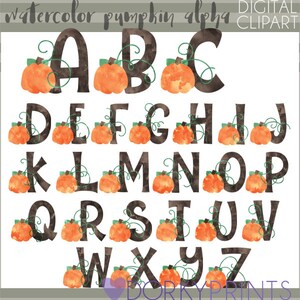 Watercolor Pumpkin Alphabet Clipart -Personal and Limited Commercial Use- pumpkins and block letters Clipart