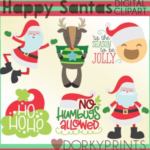 Happy Santa Christmas Clipart -Personal and Limited Commercial Use- Cute Santa and Reindeer Clip art