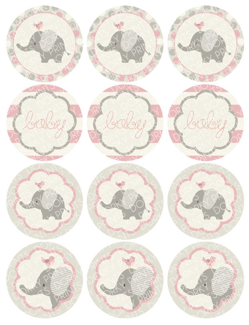 Pink Elephant Baby Shower Printable Circle Tags PDF - Etsy