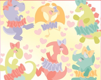 Ballerina Dinosaur Clipart -Personal and Limited Commercial Use- Cute Ballet Dinos Clip Art