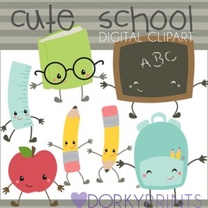 School Clipart -Personal and Limited Commercial Use- School Days Clip Art, crayons, pencil, school bus, kawaii clip art