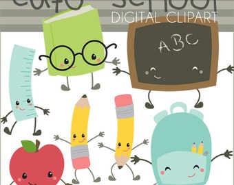 School Clipart -Personal and Limited Commercial Use- School Days Clip Art, crayons, pencil, school bus, kawaii clip art