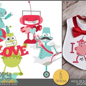 Valentine Clipart Robot Valentines -Personal and Limited Commercial Use- Robot Cupid, Robot Love, Robot with Hearts Clip Art