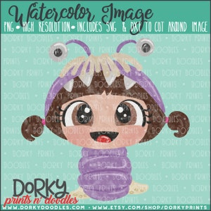 Little Monster Girl Watercolor PNG Artwork - Digital File - for heat press, planners, cookies, and crafts