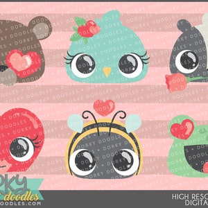 Cute Animal Faces Valentine Clipart -Personal and Limited Commercial Use- Adorable Valentine&#39;s Day Cards Clip Art