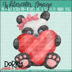 Panda Valentine's Day Watercolor PNG Artwork - Archivo Digital - para prensa de calor, planificadores, galletas y artesanías