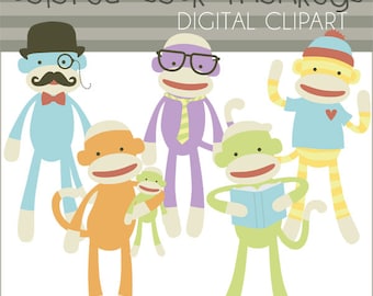 Sock Monkey Clipart -Personal and Limited Commercial Use- blue sock monkey, green sock monkey, sock monkeys clipart