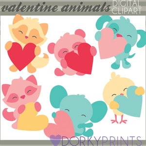 Valentine Clipart Animal's Holding Hearts -Personal and Limited Commercial Use- Fox, Panda, Puppy, Chick, Hearts, Valentines