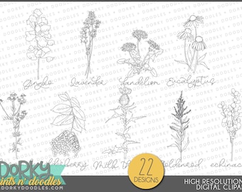 Clipart di erbe disegnate a mano - uso commerciale personale e limitato - Arte di sublimazione di erbe da cucina semplice