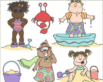 Beach Clipart -Personal and Limited Commercial Use- beach kids and crab clipart