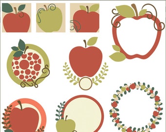 Apple Clipart Apples Frames-Personal and Limited Commercial Use- apple wreath, harvest, back to school Clip art