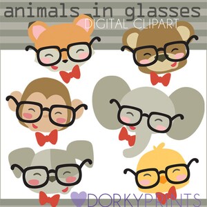 Animal Clipart Animals in Glasses -Personal and Limited Commercial Use- cute animal clip art