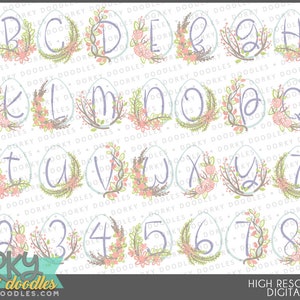 Hand Drawn Easter Egg Alphabet Clipart -Personal and Limited Commercial Use- Fun Floral Letters and Numbers Designs