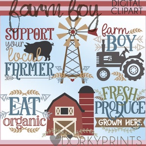 Farm Boy Titles Clipart -Personal and Limited Commercial Use- Farm Life Clipart, Barn, Tractor, Windmill Clip art
