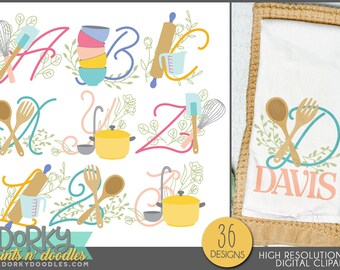 Kitchen Alphabet Clipart - Pretty Cooking and Baking Letter Designs for Sublimation, Cookies, and Stickers