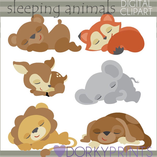 Sleeping Animals Clip Art Set -Personal and Limited Commercial Use- CUte Animal Clipart