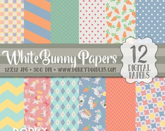 Easter Digital Paper Pack, Cute Easter Bunnies Paper, girl and boy bunnies, Easter Bunny Backgrounds