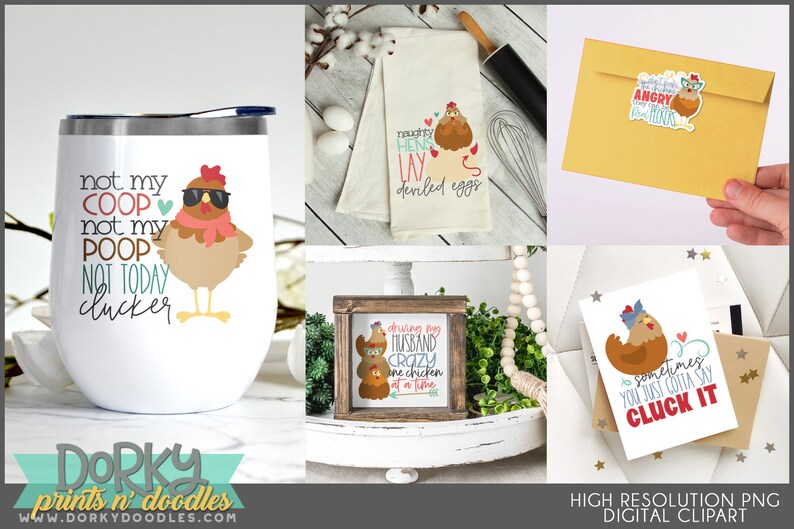 Cute Chicken Clipart -Personal and Limited Commercial Use- Crazy Hen Designs for Sublimation, Cookies, and Stickers image 2