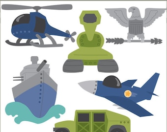 Military Vehicles Clipart Set -Personal and Limited Commercial- Army Tank, Helicopter, Fighter Jet, Navy Ship Clip art