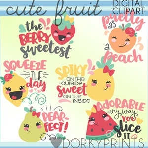 Cute Fruit Clipart -Personal and Limited Commercial Use- Instant Download - Kawaii Food Clip art