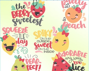 Cute Fruit Clipart -Personal and Limited Commercial Use- Instant Download - Kawaii Food Clip art