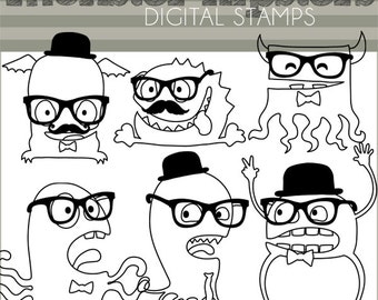 Nerd Monster Clipart Set for Sublimation, Sticker Design, Sugar Cookies, Classroom Projects, Craft, Party Decor, Digital Download