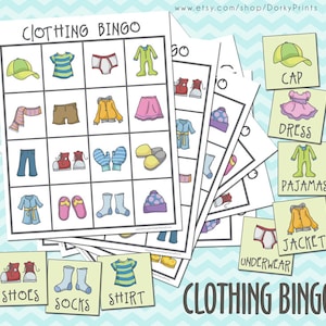 Clothing Bingo Game PDF - Fun Preschool or Kindergarten Party Game or Centers Activity - SPED Activity