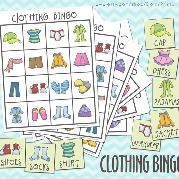 Vêtements Printable Bingo Game PDF - préscolaire imprimable - maternelle imprimable - Early Learning File