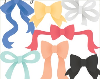 Bows Clipart  -Personal and Limited Commercial Use- black, white, pink, peach, yellow, bow clip art