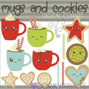 Christmas Clipart Christmas Mugs and Cookies -Personal and Limited Commercial Use- Kawaii Christmas