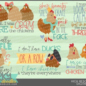 Cute Chicken Clipart -Personal and Limited Commercial Use- Crazy Hen Designs for Sublimation, Cookies, and Stickers image 1