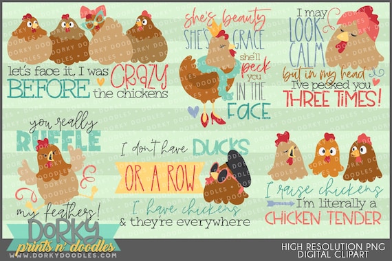 Cute Chicken Clipart -Personal and Limited Commercial Use- Crazy Hen Designs for Sublimation, Cookies, and Stickers