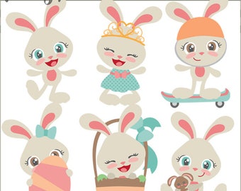 Easter Clipart Easter Bunnies -Personal and Limited Commercial Use- Playful Girl Bunnies, Easter Bunny Clip art