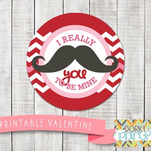 Valentine Printable Circle Tags - Schnurrbart Valentine PDF - Printable Valentinstag