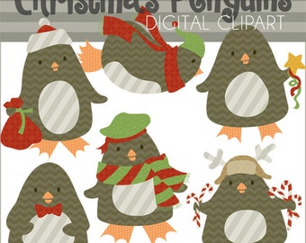 Christmas Clipart Christmas Penguins -Personal and Limited Commercial Use- Chevron, Stripes, Damask Penguin Clip Art