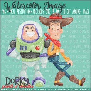 Space Ranger and Cowboy Toys Watercolor PNG Artwork - Digital File - for heat press, planners, cookies, and crafts