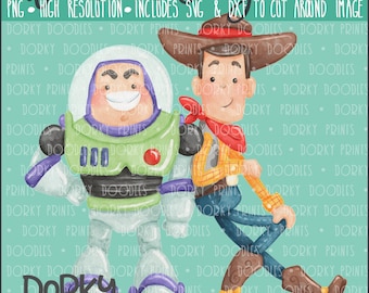 Space Ranger and Cowboy Toys Watercolor PNG Artwork - Digital File - for heat press, planners, cookies, and crafts