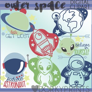 Outer Space Clipart -Personal and Limited Commercial Use- Alien and Spaceman Clip Art