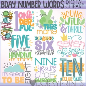 Birthday Clipart Birthday Numbers Word Art -Personal and Limited Commercial Use- Word art Clip art