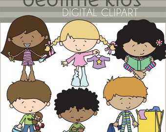 Bedtime Kids Clipart -Personal and Limited Commercial Use- cute kids in pajamas clip art