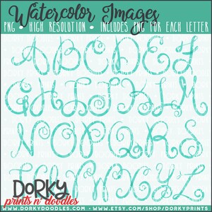 Alphabet Swirl Watercolor PNG Artwork - Archivo digital - para prensa de calor, planificadores, galletas y artesanías