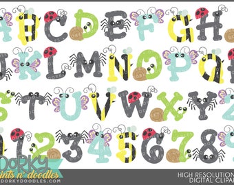 Cute Bug Alphabet Clipart -Personal and Limited Commercial Use- Fun letters and numbers Clipart