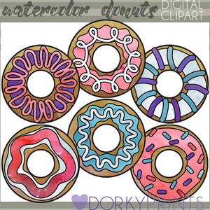 Watercolor Donut Clipart -Personal and Limited Commercial Use- Cute Doughnuts Clip Art