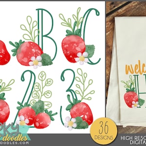 Watercolor Strawberry Alphabet Clipart -Personal and Limited Commercial Use- Fun letters and numbers Clipart