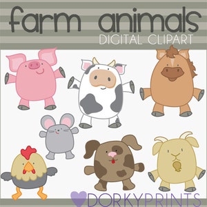 Farm Animals Clipart -Personal and Limited Commercial Use- pig, cow, horse, dog, chicken, farm clip art
